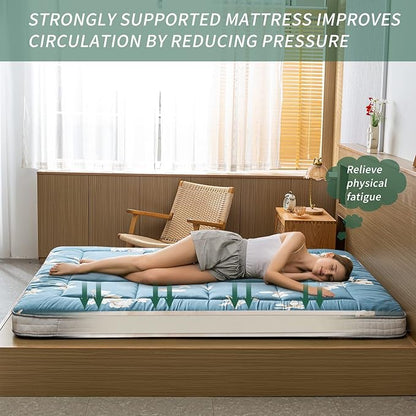 MAXYOYO Floral Printed Futon Mattress, Japanese Floor Mattress Quilted Bed Mattress Topper, Extra Thick Folding Sleeping Pad Breathable Floor Lounger Guest Bed for Camping Couch, Full Size