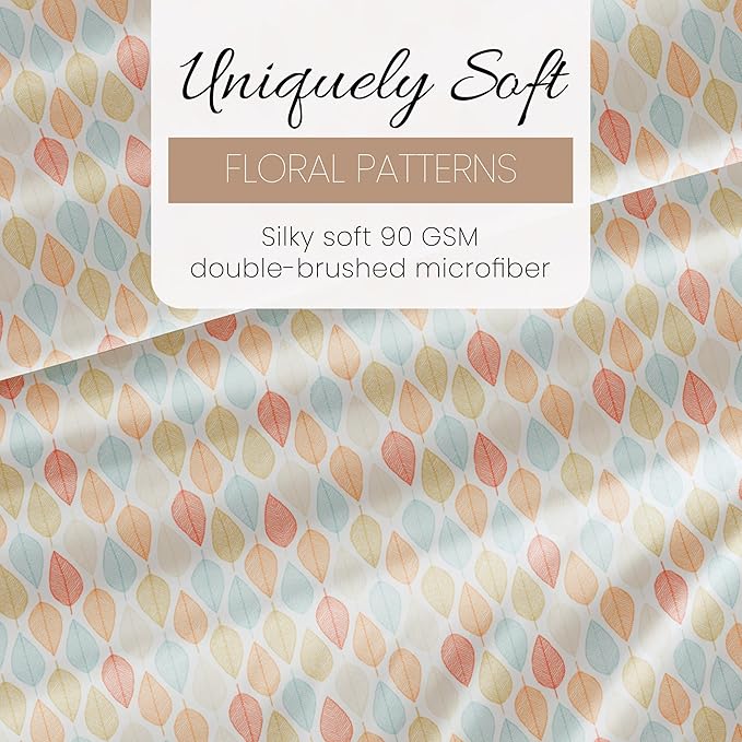 Linen Market Double-Brushed Patterned Microfiber Queen Sheet Set 4 Piece – Oeko-TEX Certified Ultra Soft & Wrinkle-Free - 16" Deep Pocket Sheets - Easy Care Queen Size - Fall Foliage Yellow