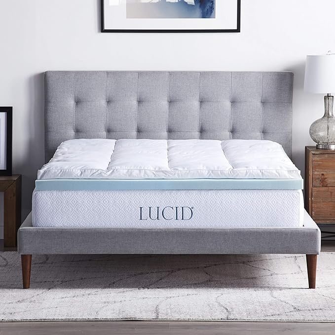 LUCID 4 Inch Down Alternative and Gel Memory Foam Mattress Three Toppers in One-Hypoallergenic, Twin, White
