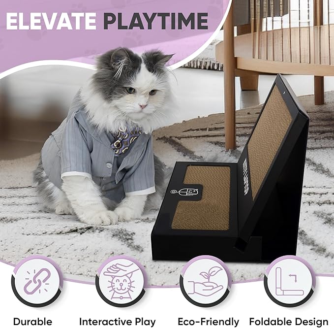 Toy Cat Laptop with 2 Scratchboards + Catnip Mouse Toy for Cats + 50pack Cat Sticker - Interactive Eco-Friendly Cat Computer with Scratch Pad Laptop for Cats - Mini Cat Laptop-Mewly Pet