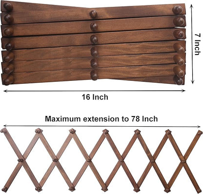 SKOLOO Hat Rack for Wall with 20 Hooks, Solid Wooden, Modern, Expandable Coat Rack Wall Mount for Coats, Hats, Bags, Baseball Caps, Walnut Color