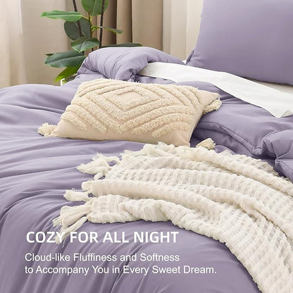 Litanika Grayish Purple Comforter Set California King Size, 3 Pieces Cal King Lightweight Solid Bedding Comforter Set, All Season Fluffy Bed Set (104x96In Comforter & 2 Pillowcases)