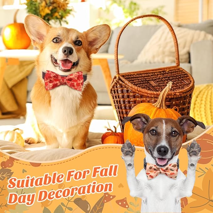Hillban 50 Pcs Fall Collar Dog Bow Ties Maple Leaves Dogs Collar Accessories Pets Bow Ties Attachment with Elastic Bands Detachable Charms for Doggie Fall Autumn Costume-Mewly Pet