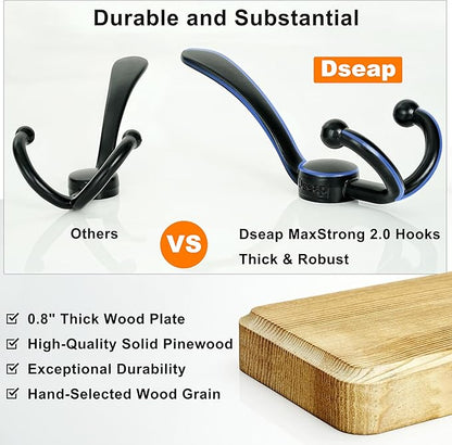Dseap Coat Rack Wall - Heavy-Duty 38-1/4" Long, with Reinforced 10 Custom Tri-Hooks, Solid Wood Wall Hanger for Coats Hat Jackets - Rustic Farmhouse Entryway Hallway Storage, White & Black