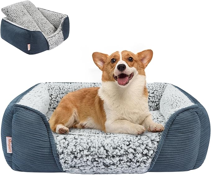 Miguel Washable Dog Bed with Removable Cushion for Medium Small Dogs, Easy to Wash Pet Sofa Bed with Side, Rectangle Bolster Cat Bed Calming Cuddle Puppy Bed with Anti-Slip Bottom, Blue 30 Inch-Mewly Pet