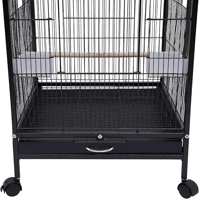 40-Inch Wrought Iron Bird Cage with Open-Top and Rolling Stand, Movable Parrot Cage Pet Bird Flight Cage, 360 Degree View Spacious Interactive Roof Pet Bird House for Medium&Small Birds-Mewly Pet