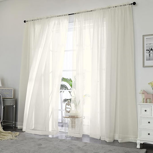 OWENIE Sheer Curtains 84 inch Length, Ivory Sheer Cutains 2 Panels Set for Bedroom/Living Room, Rod Pocket Voile Fimly Drapes, 2pcs, Each 42" W x 84" L