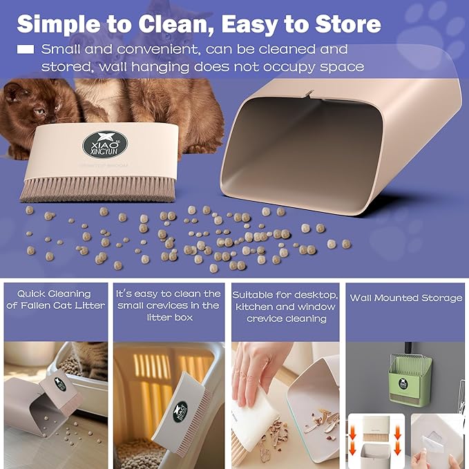 metal Cat Litter Scooper Kit - Durable large steel litter scoop with Dual Grid, Includes Broom & Dustpan for Quick, Easy Cleaning-Mewly Pet