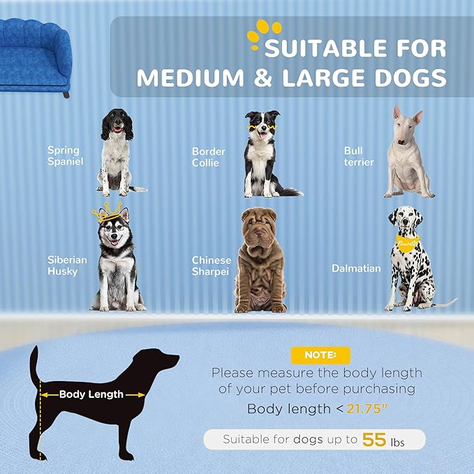 PawHut Velvet Large Dog Couch with Foam Cushion, Soft and Cute Bed with Pearl Design, Sofa for Big and Medium Dogs, Dark Blue-Mewly Pet