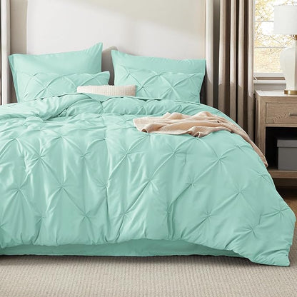 Bedsure California King Comforter Set - Bed in a Bag Cal King Bedding Set 7 PCS, GentleSoft™ Pintuck Bed Set Gift for Family, Pinch Pleat Mint Green Comforter with Sheets, Pillowcases & Shams