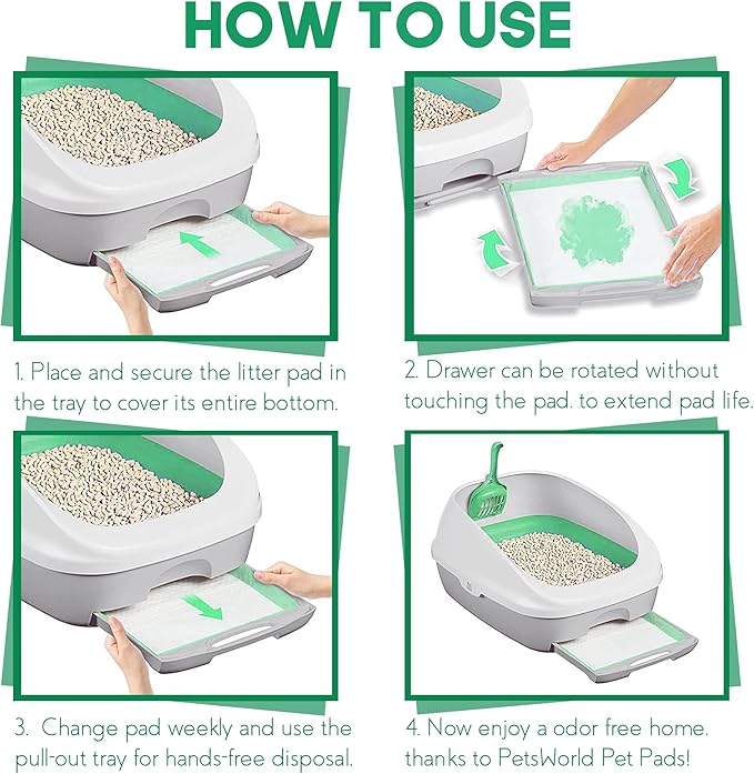 PETSWORLD Multi Cat Pad Refills for Cats Breeze Litter System, Ultra-Absorbent, Quick Dry - (200 Count, Unscented)-Mewly Pet