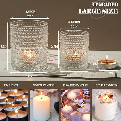 6 Pack Large Votive Candle Holders 2.7 * 3.5in, Clear DIY Wax Tea Light Candle Holder for Votives, Tealights & Pillar, Glass Candle Holders for Table Centerpiece Wedding