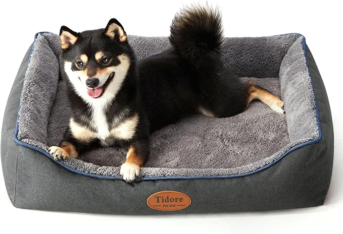 Orthopedic Dog Beds for Medium Dogs, Durable Egg Crate Foam Sofa Dog Bed wit Washable Removable Cover,Waterproof Lining,Pet Bed for Large Dogs (Dark Grey-Velvet, 26.4" L x 21.7" W x 6.2" Th)-Mewly Pet