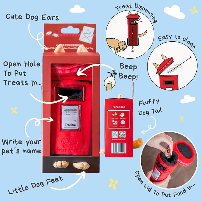 British Postbox Treat-Dispensing Soft Plush Squeaky Pet Toy - Iconic UK Enrichment Gift, Durable Cute & Fun Toy for Interactive Play, Hide Food for Nose-Work Puzzle, Small Medium Dogs-Mewly Pet