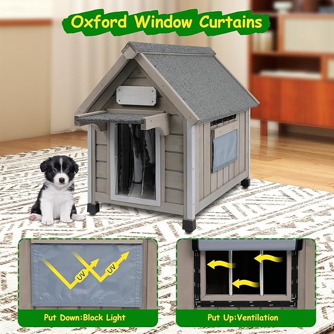 Dog House Outdoor Indoor Waterproof for Small Dog with Anti-Chewing Iron Frame, Raised Feet, Weatherproof Doghouse Kennel Puppy Shelter with Removable Floors(18" L*28.5" W*24" H)-Mewly Pet