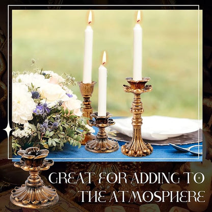 Suclain 6 Pcs Vintage Candlestick Holders Taper Resin Candle Holder Retro Antique Candle Holder Floral Decorative Candlesticks for Wedding Anniversary Table Centerpieces Fireplace Home Decor(Bronze)