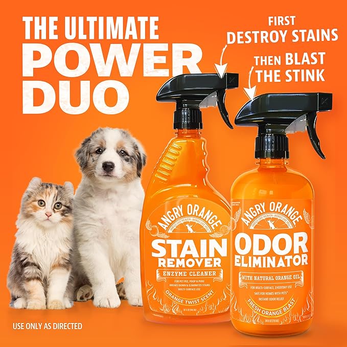 ANGRY ORANGE Pet Odor Eliminator for Dog and Cat Urine, Carpet Stains, and Strong Smells – Citrus Cleaner with Natural Orange Oil – 24 oz-Mewly Pet