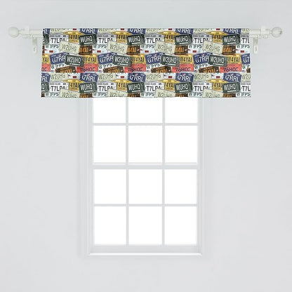 Ambesonne Vintage Window Valance, Original Retro Style License Plates Personalized Creative Travel Vacation, Curtain Valance for Kitchen Bedroom Decor with Rod Pocket, 54" X 18", Green Blue Yellow