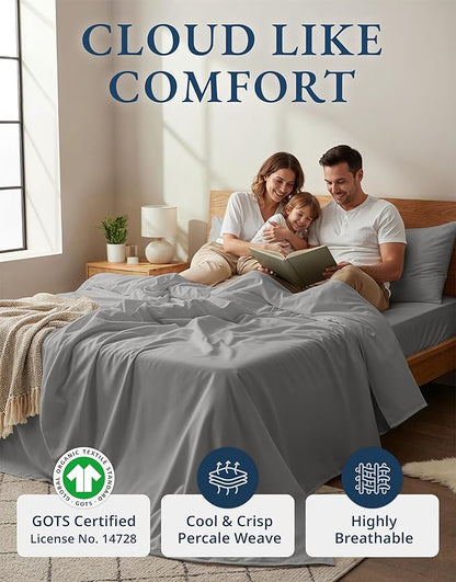 LANE LINEN Twin XL Bed Sheets Set - 100% Mercerized Organic Cotton Twin XL Sheets Set, Soft & Comfy Percale Weave, Machine wash Low Pilling Fade Resistant Luxury Hotel Style Twin XL Sheet Set - Silver