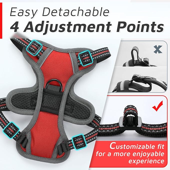 Eagloo Small Dog Harness No Pull, Service Vest with Reflective Strips and Control Handle, Adjustable and Comfortable for Easy Walking, No Choke Pet Harness with 2 Metal Rings, Red, XS-Mewly Pet