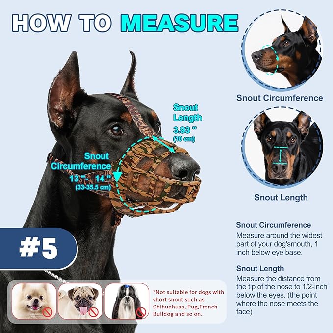 Basket Muzzle to Prevent Biting, Dog Muzzle for Large Medium Small Dogs Allows Panting Drinking Anti Chewing, Perfect for Grooming Trimming Training and Aggressive Reactive Dogs (Brown, Size 5)-Mewly Pet