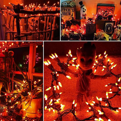 Brizled Orange String Lights, 150 Count 34.8ft Halloween Lights Connectable, UL Certified Incandescent, Mini Black Wire for Tree Thanksgiving Holiday Decor