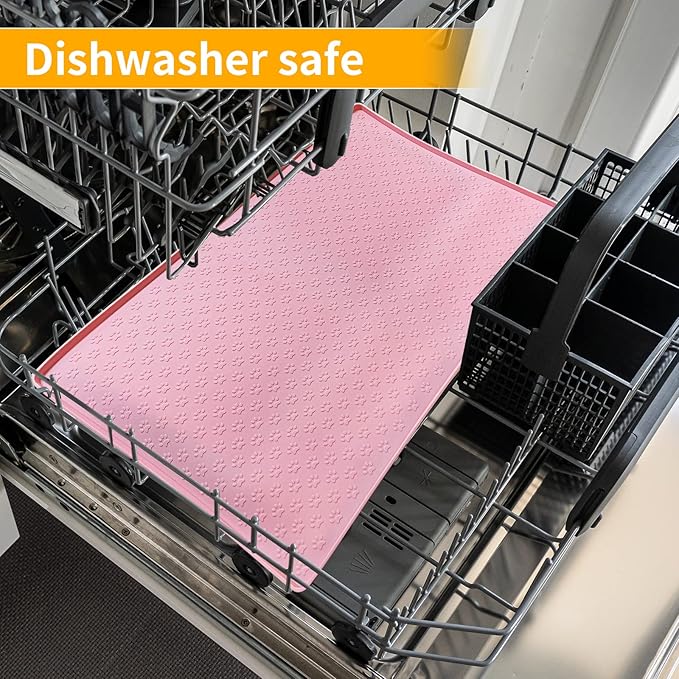 Ptlom Pet Placemat for Dog and Cat, Mat for Prevent Food and Water Overflow, Suitable for Small, Medium and Big Pet,24.5" 16.5", Pink-Mewly Pet