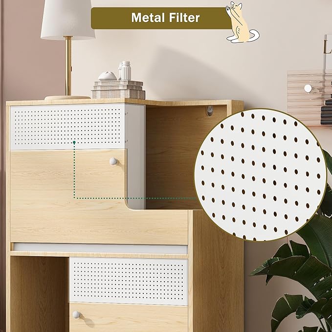 Cat Litter Box Enclosure Furniture Hidden Indoor 2-in-1 Wooden Cat House & Washroom Cabinet with Drawer for 2 Cats, 31.4"x15.7"x44.8"H-Mewly Pet