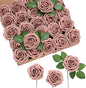 Ling's moment Artificial Flowers 25Pcs Dusty Rose Roses Decor w/Stems,3" Real Touch DIY Foam Floral for Wedding Bouquet/Centerpieces, Outdoors Party Backdrop, Room/Table, and Garden/Pot Decorations