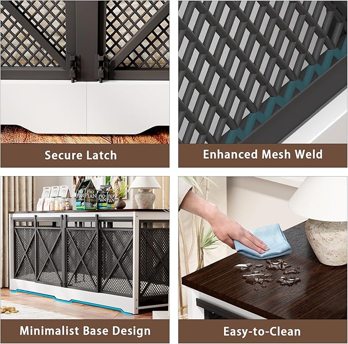 COZPAW 78 Inch Double Dog Crate Furniture, Extra Large Dog Kennel Indoor for Medium Large 2 Dogs, Heavy Duty Dog Cage Chew-Resistant Steel and Wooden Pet House with Removable Divider (White Brown)-Mewly Pet