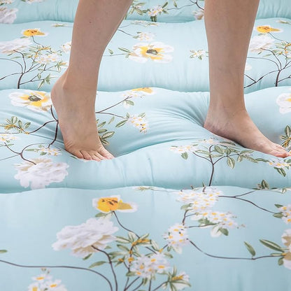 MAXYOYO Rustic Floral Korean Floor Mattress, Foldable Bed Roll Up Camping Mattress, Twin Size