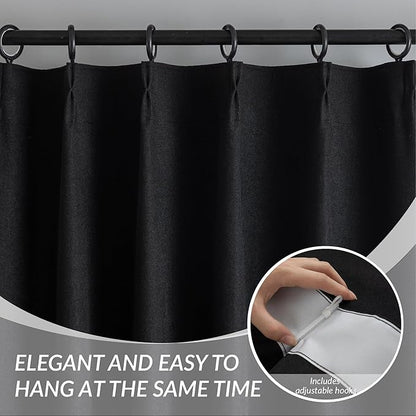 KangBang Black Pinch Pleated Curtains Blackout 90 Inches Long for Bedroom, Linen Textured Pinch Pleat Drapes for Living Room Nursery, Soundproof Privacy Assured Home Decor(2 Panels, Black,40x90)