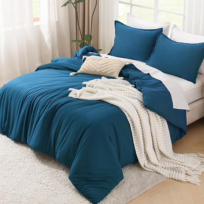 Litanika Comforters Teal Super King Size, 3 Pieces Lightweight Solid Bedding Set & Collections, All Season Fluffy Bed Set (120x120In Comforter & 2 Pillowcases)