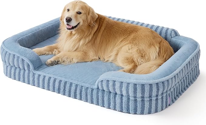 LE SURE Cute XL Dog Beds, Orthopedic Waterproof Dog Bed for Extra Large Dogs, Non-Slip Bottom and Egg-Crate Foam Big Pet Couch Sofa with Washable Removable Cover, Blue-Mewly Pet