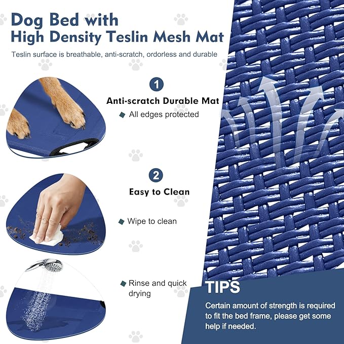 Upgraded Elevated Dog Bed with Canopy, Portable Raised Outdoor Dog Bed with Stable Anti-Slip Feet, Wider Shade Pet Bed Cot, Raised Dog Beds for Large Dogs Camping, Indoor & Outdoor Use-Mewly Pet