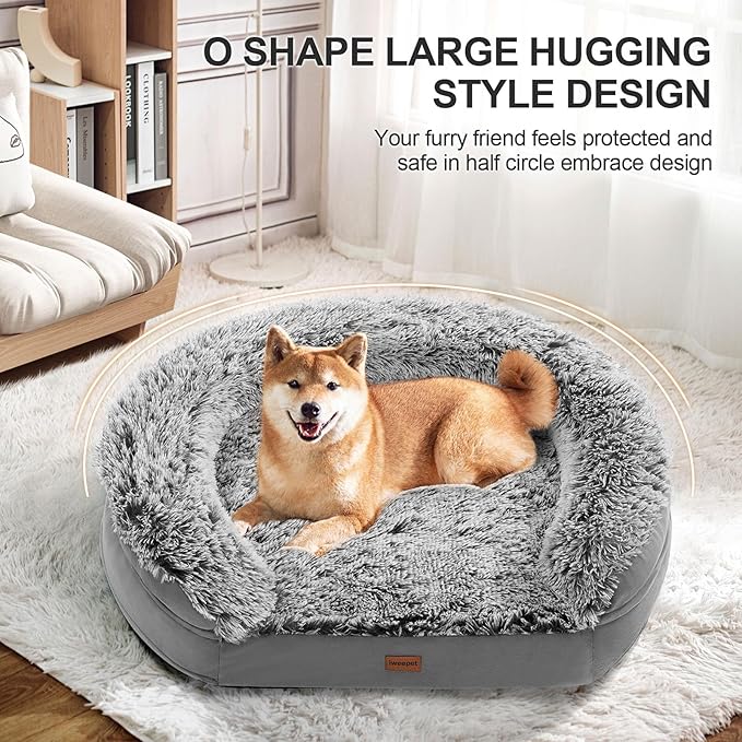 3.7 inch Thickened Orthopedic Dog Beds for Extra Large Dogs, Supportive Dog Sofa Bed with 28D Egg-Crate Foam, Removable Washable Cover, Waterproof Lining, Half-Round Design for Puppy,Senior,Sick-Mewly Pet