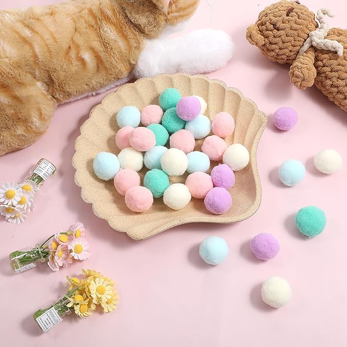 50 Pcs Cat Toy Balls 1.2-inch Colorful Cat Pom Pom Balls Soft Interactive Kitten Ball Cats Exercise Toys Fuzzy Kitten Interactive Playing Quiet Toy for Cats Pet-Mewly Pet