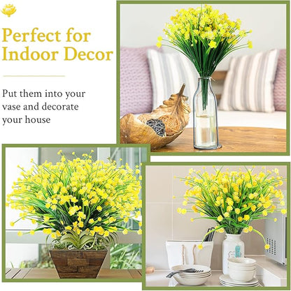 Hoteam 40 Bundles Fall Outdoor Artificial Flowers Plants Uv Resistant Outside Faux Flowers Plastic Fake Plants Outdoor Summer Four Seasons Decoration Shrubs Garden Porch, Yellow