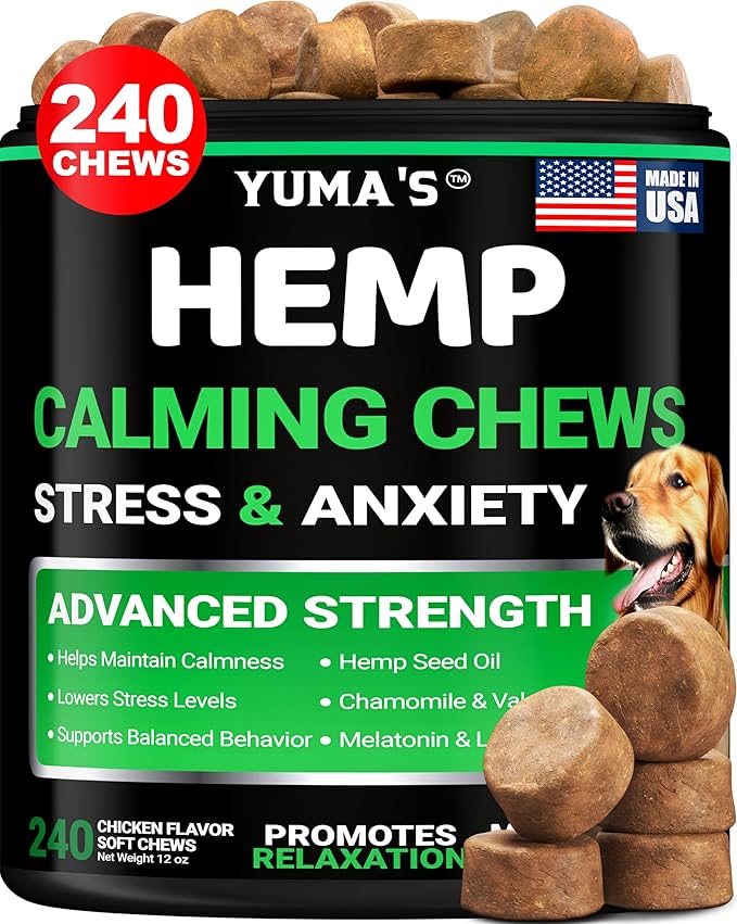 Hemp Calming Chews for Dogs - 240 Treats - Advanced Dog Calming Chews - Anxiety Relief Supplement Treats with Melatonin - Sleep Aid for Separation, Barking, Stress, Hip and Joint Support Made in USA-Mewly Pet