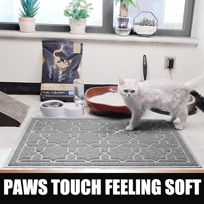 Yimobra Cat Litter Mat, 47"x36" Litter Box Mat with Litter Lock Mesh, Soft Cat Litter Mat Litter Trapping Mat, Easy to Clean, Non-Slip, Water Resistant, Litter Free Floors, Grey-Mewly Pet