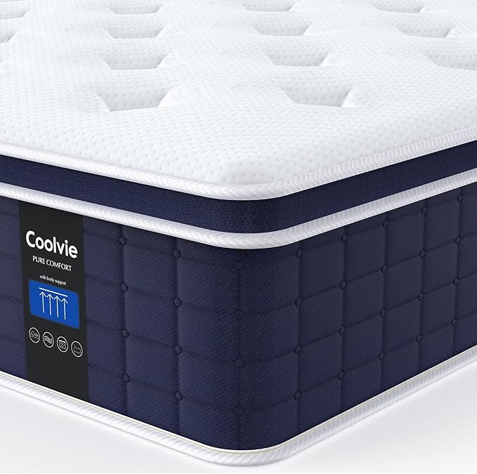Coolvie Full Size Mattress 12 Inch, Hybrid Full Mattress in a Box, Pocket Springs with Soft Knitted Fabric Cover for a Cool Sleep & Pressure Relief, Medium Firm Feel with Motion Isolation