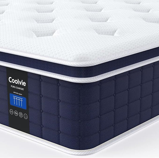 Coolvie 12 Inch Twin Size Mattress, Hybrid Twin Mattress in a Box, 3 Layer Premium Foam with Pocket Springs for Motion Isolation and Pressure Relieving, Medium Firm Feel, 100-Night Trial