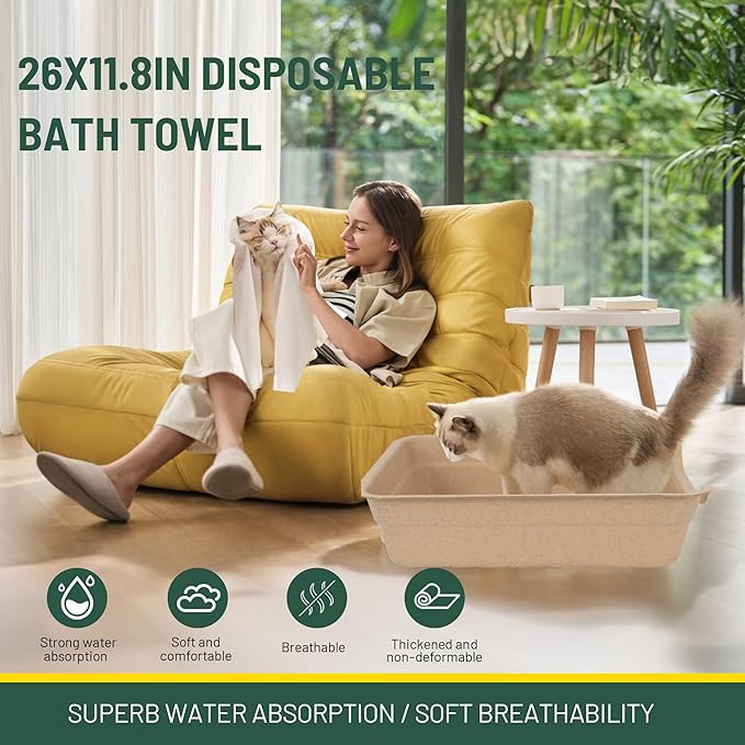 Disposable Litter Boxes for Cats, Low Entry Paper Litter Box, Paper Cat Litter Tray with One-time Pet Bath Towel Set （3PACKS with 1 Towel） for Travel on Weekends or Trips of Short Holidays-Mewly Pet