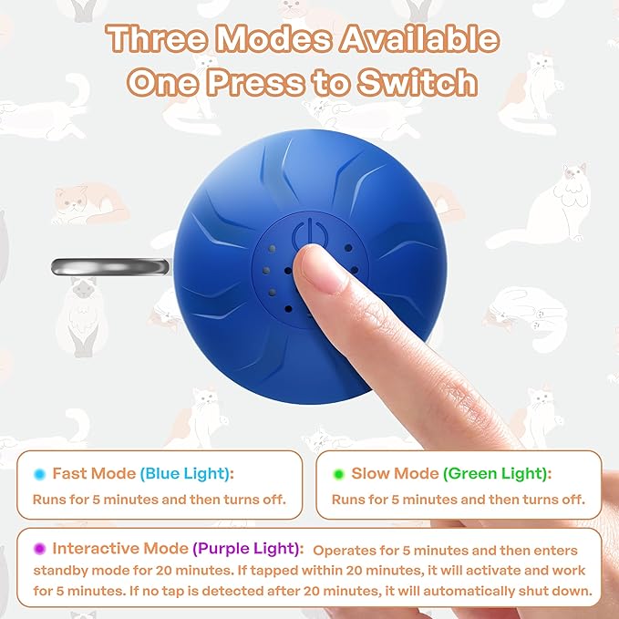 Interactive Cat Toys for Indoor Cats with 3 Mouse Tails,Electric Cat Ball Toy with Bird Chirping Sounds,Automatic Spinning Moving,300mAh Long Endurance Type-C Rechargeable,Pet Cat Supplies (Blue)-Mewly Pet