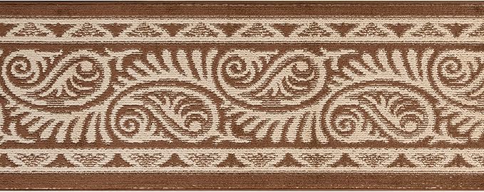 Custom Length Cut to Size Tribal Ethnic Southwestern Inspired Hallway Runner Rug, Non Slip Rubber Backed, 31 inch Wide X Customized Length, Mayan Brown, 31 inch X 32 feet