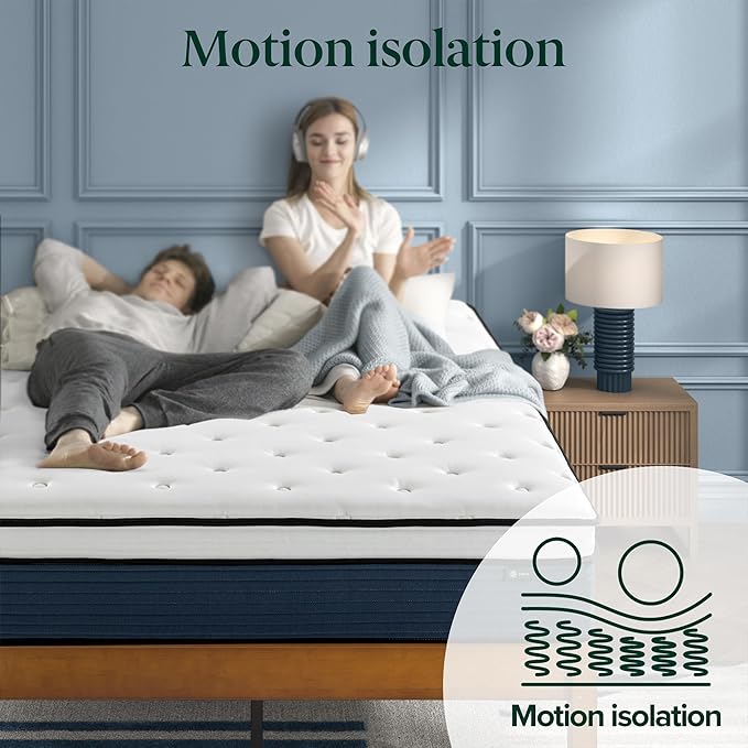 ZINUS 14 Inch Cooling Comfort Support Hybrid Mattress [New Version], King, Fiberglass Free, Medium Plush, Cooling Motion Isolation, Certified Safe Foams & Fabric, Mattress in A Box