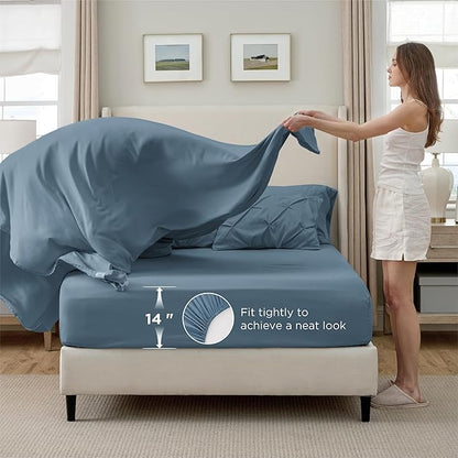 Bedsure Twin Comforter Set Mineral Blue - Bed in a Bag Twin Size Bedding 5 Pieces, GentleSoft™ Pintuck Bed Set Gift for Family, Pinch Pleat Mineral Blue Comforter with Sheets, Pillowcase & Sham
