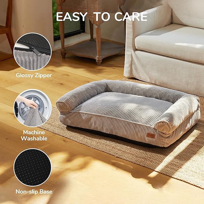 FUKUMARU Cute Dog Bed, Fluffy Dogs Couch with TPU Layer Keeping Lining Dry, Pet Sofa Medium Size Dog Easy to Care, Warm Cat Bed with Removable Zipper Cover, 36inch, Large, Light Grey-Mewly Pet