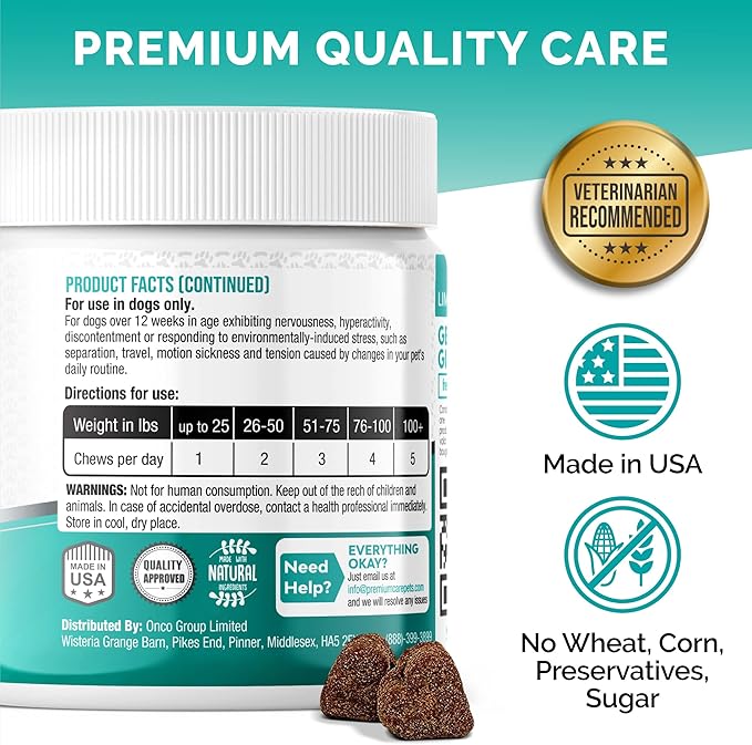 PREMIUM CARE Hemp Calming Chews for Dogs, Made in USA - Helps with Dog Anxiety, Separation, Barking, Stress Relief, Thunderstorms and More, 9.3 oz (264g), 120 Count-Mewly Pet