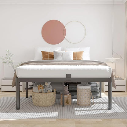 ROIL 12 inch Metal Queen Bed Frame with Rounded Corner and Headboard Hole Mattress Retainers 3500LBS Heavy Duty Steel Slats No Box Spring Needed Platform Noise-Free Easy Assemble